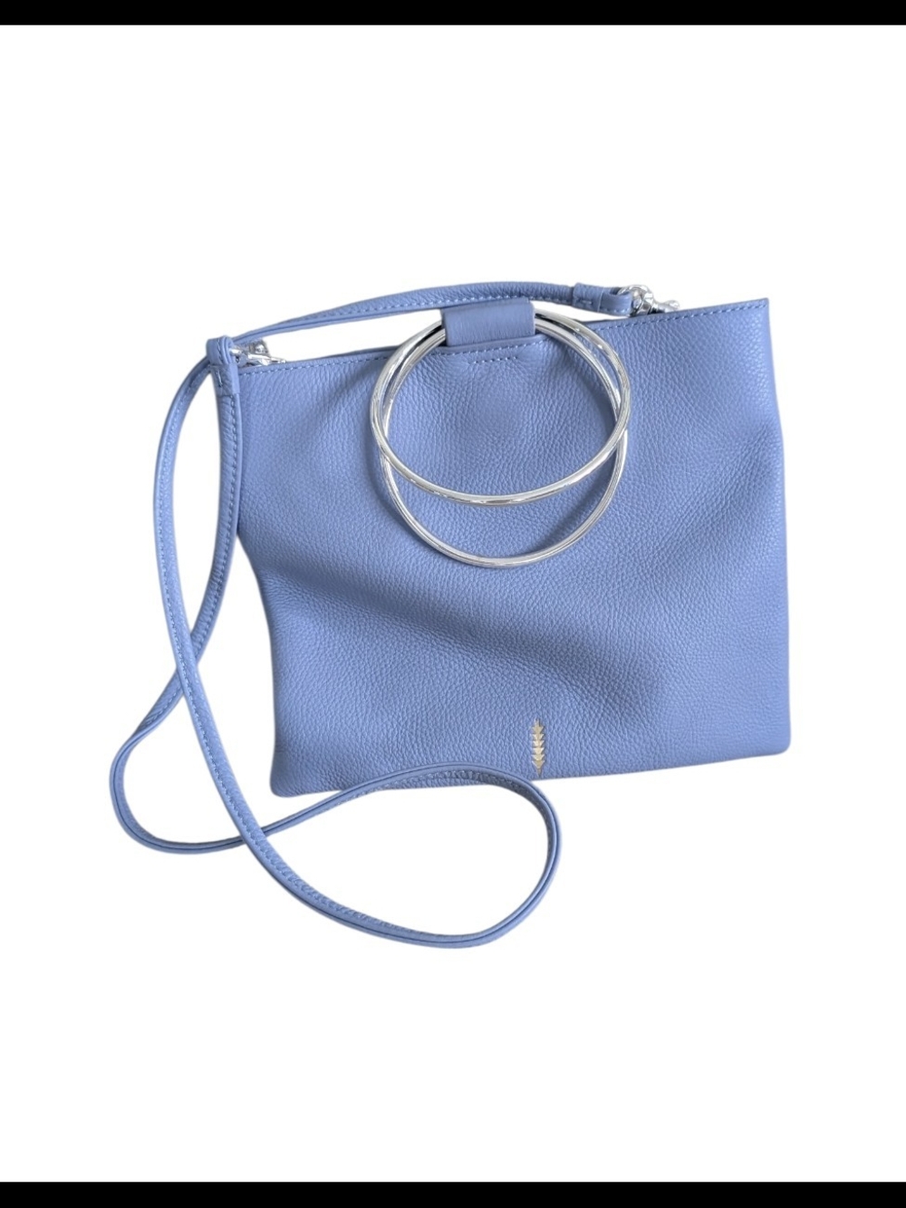 Thacker Perla, Leather Crossbody Tote Bag, Silver O-Ring Handle, Periwinkle